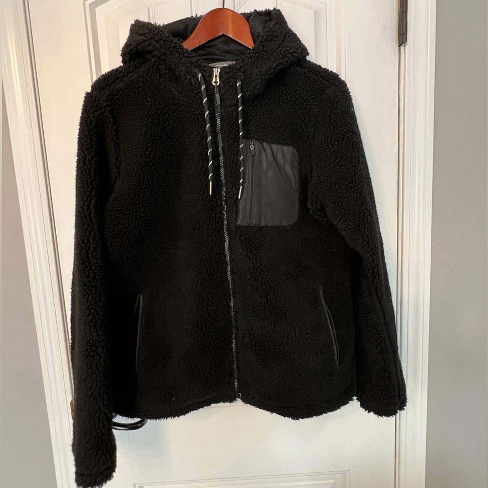 Eddie Bauer Women's Black Sherpa Chilali Fleece Full-Zip Hoodie size Large​